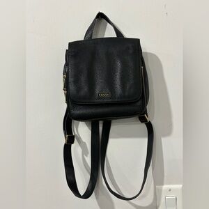 Fossil Black Leather Backpack